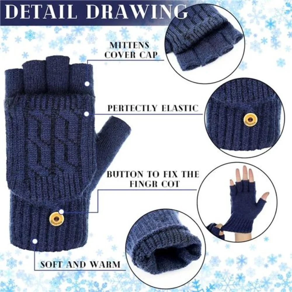 4 Pairs Women's Winter Knitted Fingerless Gloves with Mitten Cover Convertible